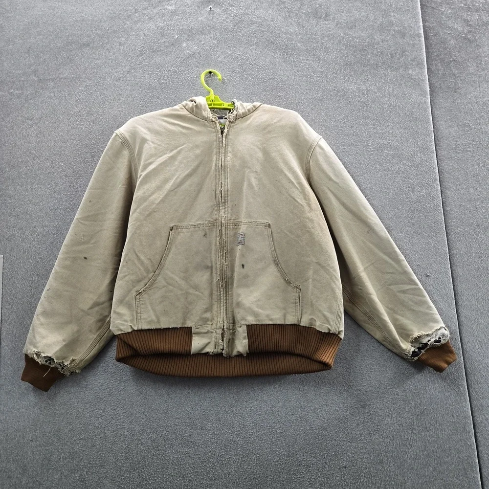 VINTAGE Carhartt Men Jacket L Tan Faded Distressed Made In USA J140 Duck